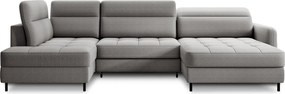 Светлосив кадифен разтегателен ъглов диван с място за съхранение (ляв ъгъл U форма) Berrto – ELTAP