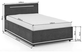 Тъмносиво тапицирано детско легло 140x200 cm с място за съхранение с включена подматрачна рамка Circle – Meise Möbel