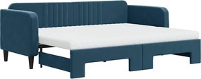 3197079 vidaXL Канапе с изтеглящо легло и матраци синьо 80x200 см кадифе