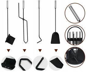 Комплект аксесоари от 4 части със стойка за камина и скара