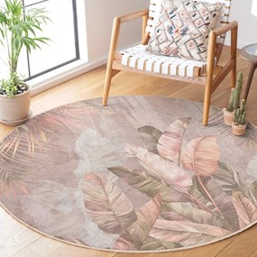 Светлорозов кръгъл килим подходящ за пране ø 150 cm Dusty Leaves – Mila Home
