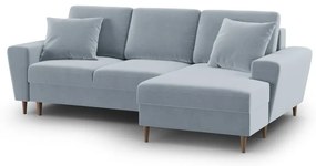 Светлосин кадифен разтегателен ъглов диван с място за съхранение (десен ъгъл) Kyoto – Cosmopolitan Design