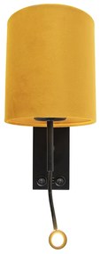 Стенна лампа черна с кадифена жълта абажур - Stacca