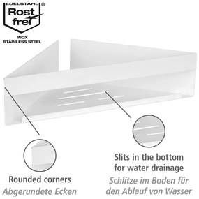 Ъглов рафт за баня без пробиване от неръждаема стомана в матово бял цвят Genova – Wenko