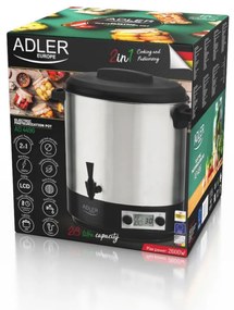 Уред за стерилизиране на консерви Adler AD 4496, 2600W, 28 л, 30-100C, Дисплей с таймер, Инокс