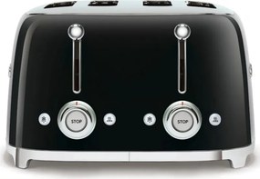 Тостер за хляб SMEG 50's Style TSF03BLEU, 2000W, 4 филии, 6 нива, Тавичка за трохи, Вграден кабел, Неръждаема стомана, Черен