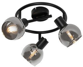 Таванна лампа в стил арт деко черна с опушено стъкло 3-светлина кръгла - Vidro