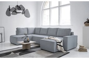 Светлосив разтегателен ъглов диван от рипсено кадифе (ляв ъгъл/"U" форма) Brave Dave – Miuform