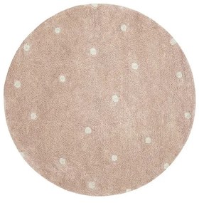 Светлорозов ръчно изработен памучен детски килим подходящ за пране ø140 cm Round Dot Rose – Lorena Canals