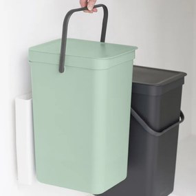 Кош за разделно събиране на боклук Brabantia Sort&Go 1005518, 2x16 л, Монтаж върху врата на кухненски шкаф, Сив/зелен