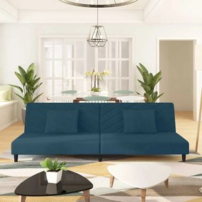 375909 vidaXL 2-местно разтегателно канапе с две възглавници, синьо, кадифе