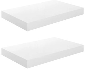 323743 vidaXL Окачени стенни рафтове, 2 бр, бял гланц, 40x23x3,8 см, МДФ
