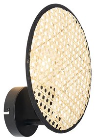 Ръстична стенна лампа черна с ратан 25 см - Kata