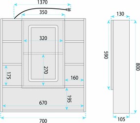 Шкаф с огледало и LED осветление Rea Luna 70x80cm