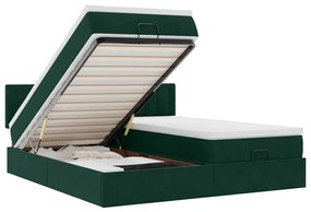 3312956 vidaXL Османска легло с матраци и LED, тъмнозелено, 160x200 см, кадифе