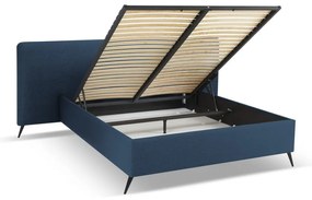 Тъмносиньо тапицирано двойно легло с място за съхранение и решетка 160x200 cm Walter - Milo Casa