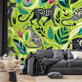 Самозалепващ тапет – Леопарди в тропическа джунгла