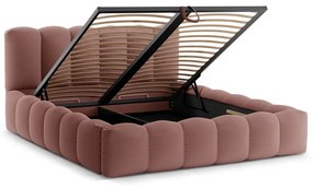 Розово двойно тапицирано легло с място за съхранение с включена подматрачна рамка 160x200 cm Lupine – Micadoni