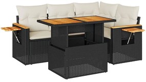 3327591 vidaXL Градински комплект с възглавници, 5 части, черен полиратан