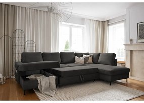 Тъмносив разтегателен ъглов диван от рипсено кадифе (десен ъгъл) Lofty Lilly – Miuform