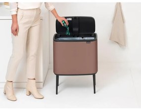 Кош за боклук Brabantia Bo Touch 1008856, 11+23 л, Плавно и безшумно отваряне, Голям отвор, Сатенено покритие, Кафяв