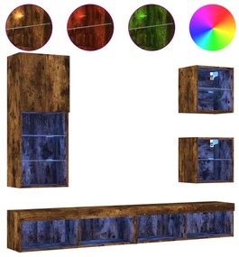 3216679 vidaXL ТВ стенни модули с LED, 5 части, опушен дъб, инженерно дърво