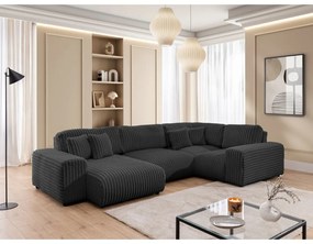 Тъмносив ъглов диван от рипсено кадифе (десен ъгъл/U форма) Justin – Ropez