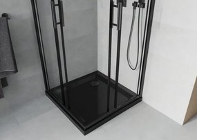 Mexen Rio квадратна душ кабина 90 x 90 см, прозрачна, черна + корито Flat, черно
