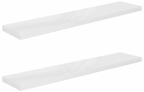 323758 vidaXL Окачени стенни рафтове, 2 бр, бял гланц, 120x23,5x3,8 см, МДФ