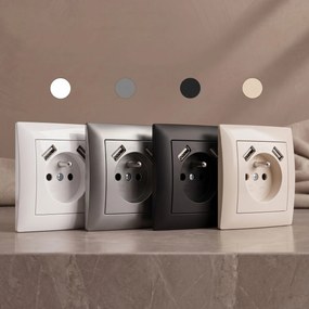 Единичен контакт със заземяване + 2x USB-A OSTE JNH003-G Grey