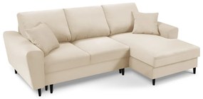 Бежов разтегателен ъглов диван с място за съхранение от рипсено кадифе (десен ъгъл) Kyoto – Cosmopolitan Design