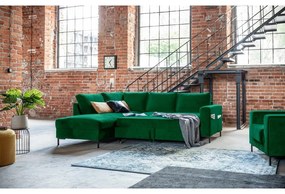 Тъмнозелен кадифен разтегателен ъглов диван (ляв ъгъл) Lofty Lilly – Miuform