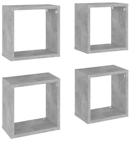807038 vidaXL Стенни кубични рафтове, 4 бр, бетонно сиви, 26x15x26 см