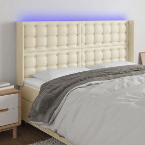3124146 vidaXL LED горна табла за легло, кремава, 163x16x118/128 см