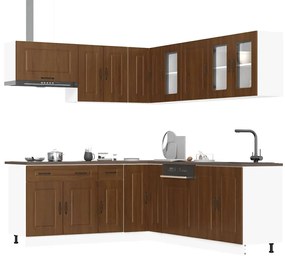 3314918 vidaXL Комплект кухненски шкафове, 11 части, "Kalmar", кафяв дъб, инженерна дървесина