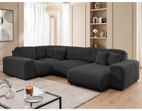 Тъмносив ъглов диван от рипсено кадифе (ляв ъгъл/U форма) Justin – Ropez