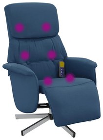 356676 vidaXL Масажен стол реклайнер с поставка за крака, син, плат