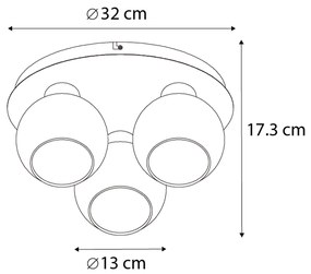 Интелигентна таванна лампа черна с димно стъкло 3 светлини вкл. WiFi A60 - Vidro