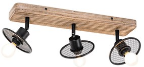 Индустриален таванен прожектор черен с дърво 3-светлина - Jasmine