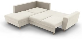 Бежов кадифен разтегателен ъглов диван с място за съхранение (ляв ъгъл/L форма) Kyoto – Cosmopolitan Design