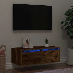 860233 vidaXL ТВ шкаф с LED осветление, опушен дъб, 75x35,5x25 см