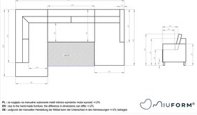 Сив разтегателен диван в буквата "П", десен ъгъл Charming Charlie - Miuform