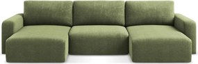 Зелен шенилов сгъваем/с място за съхранение ъглов диван (U форма) Kona – Makamii