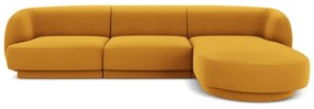 Ъглов диван от кадифе в цвят горчица (десен ъгъл) Miley - Micadoni Home