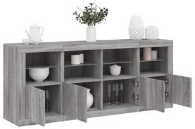 Sonata H Сайдборд с LED светлини, сив сонома, 163x37x67 см