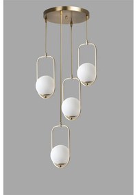 Бяло и златисто висящо осветително тяло със стъклен абажур ø 30 cm Ahu – Opviq lights
