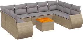 3257480 vidaXL Градински диван с възглавници, 10 части, бежов полиратан