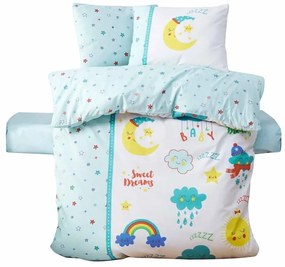 Детско спално бельо за детско креватче от памук Renforcé с включен долен чаршаф в бяло и цвят мента, 4 части 100x150 cm – Mijolnir