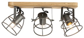 Индустриален прожектор тъмно сив с дърво регулируем 3-светлина - Arthur