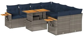 3327582 vidaXL Градински комплект диван с възглавници 9 части сив полиратан